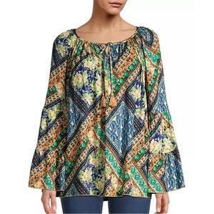 Johnny Was Miza patchwork bell sleeve blouse top oversized
